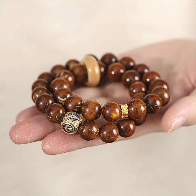 Buddha Stonesチベット天然紫金鼠菩提樹の富ダブルラップブレスレット