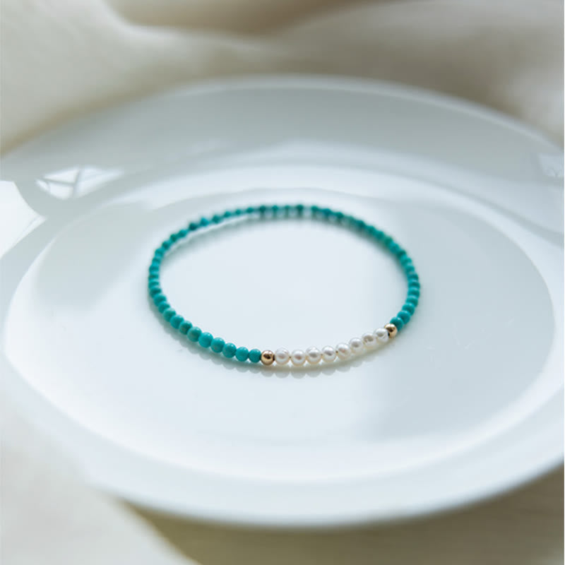 Buddha Stones 925スターリングシルバー 天然ターコイズパールビーズブレスレット