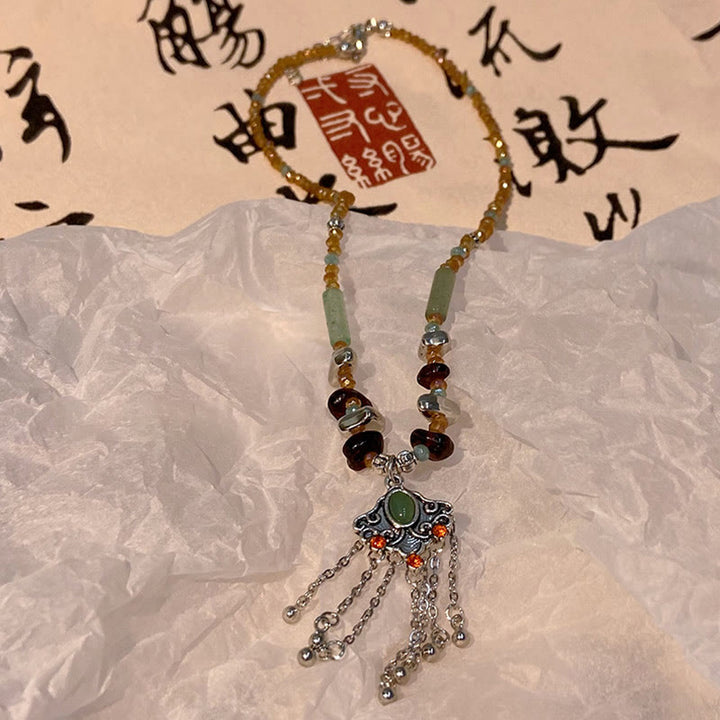 Buddha Stonesチベット水晶石 銅製 幸運のタッセルネックレスペンダント
