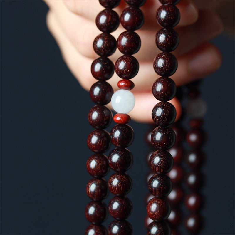 Buddha Stonesチベット小葉紅檀蓮Malaバランスブレスレット