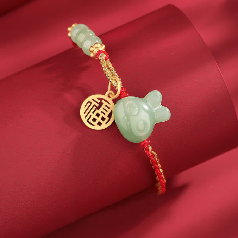Buddha Stones925 スターリングシルバー 卯年 和田翡翠 幸福 幸運 赤い紐ブレスレット