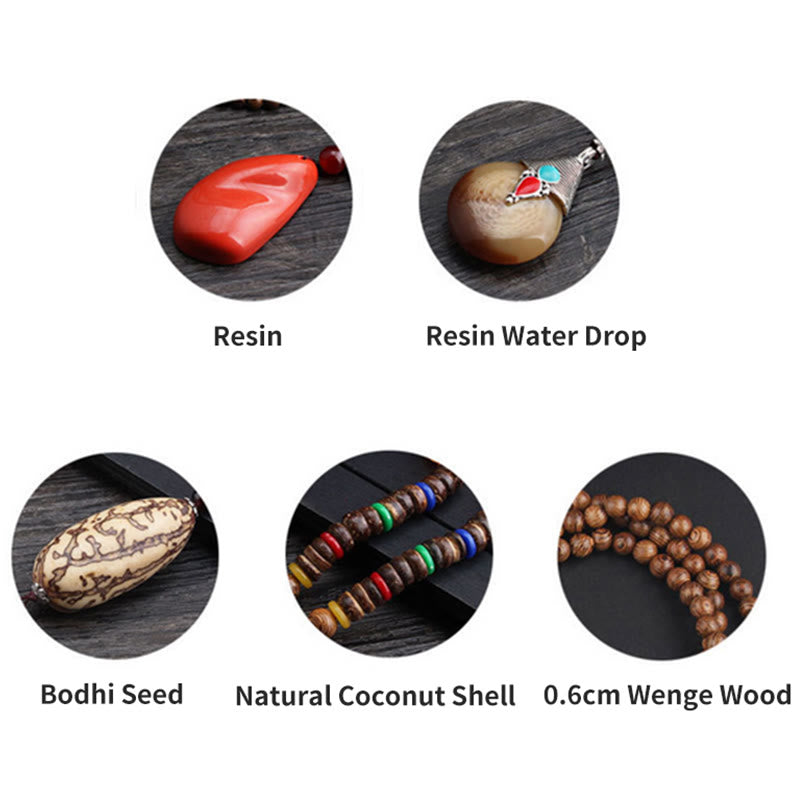 Buddha Stonesチベット ウェンジウッド 菩提樹 シードアゲート バランス ピース ネックレス ペンダント