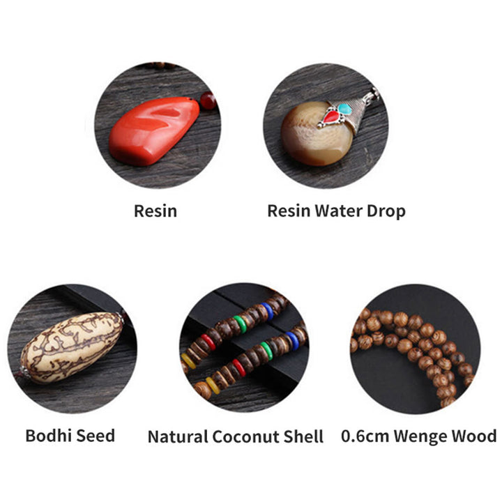 Buddha Stonesチベット ウェンジウッド 菩提樹 シードアゲート バランス ピース ネックレス ペンダント
