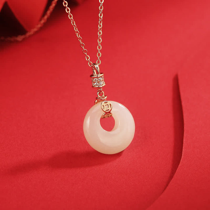 Buddha Stones 925スターリングシルバー 和田白翡翠コインフラワー平和のお守りチャーム幸運ネックレスペンダント - image 1