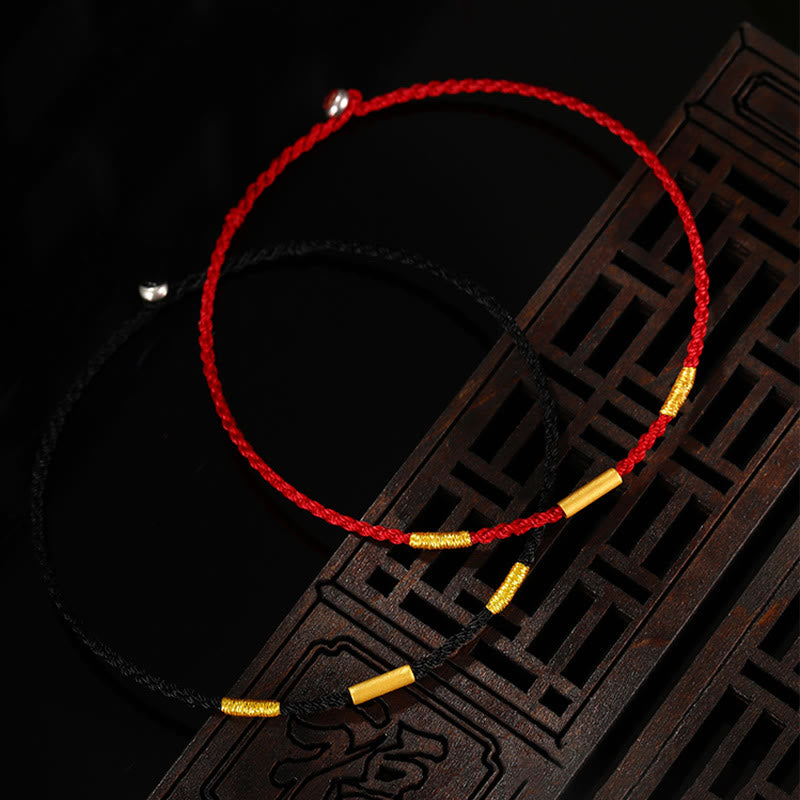 Buddha Stones999 ゴールドビーズ ハンドメイド 4本糸 願い結び 編み込み 守護ブレスレット