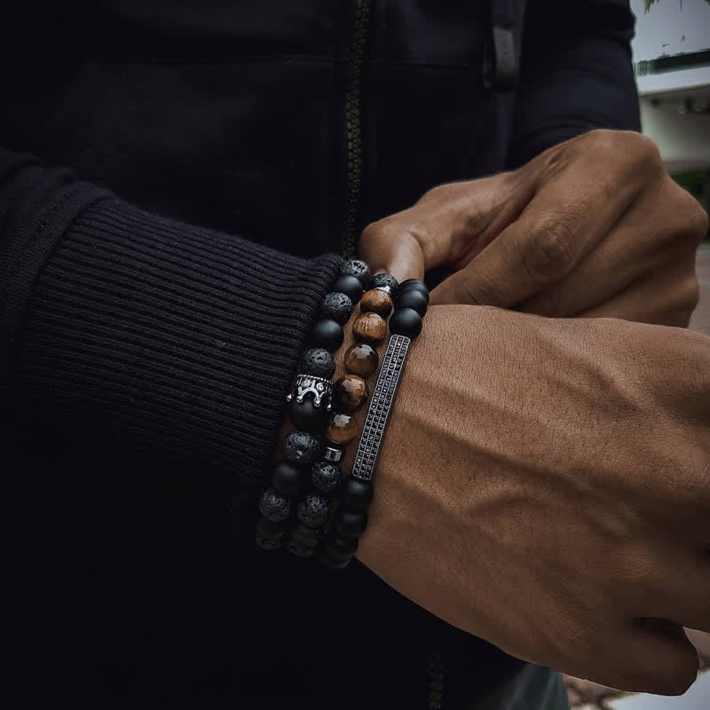 Buddha Stones3個入り フロストストーン 溶岩石 タイガーアイ アクティベートブレスレット