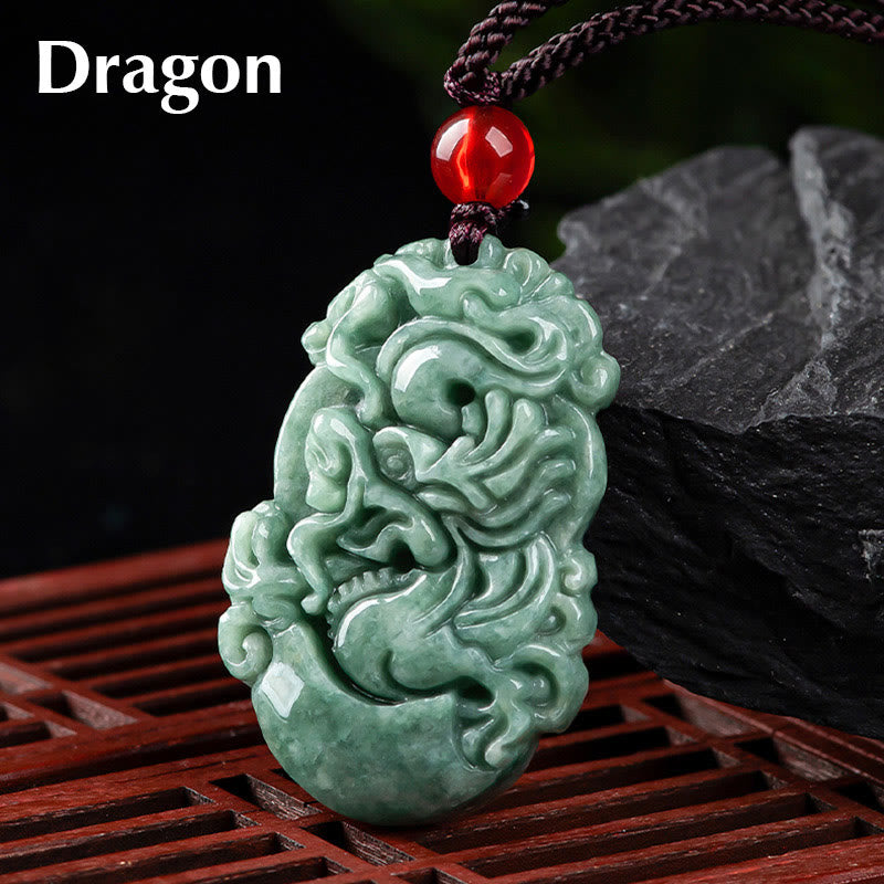 Buddha Stones天然翡翠12星座繁栄ネックレスペンダント - ドラゴン - image 5