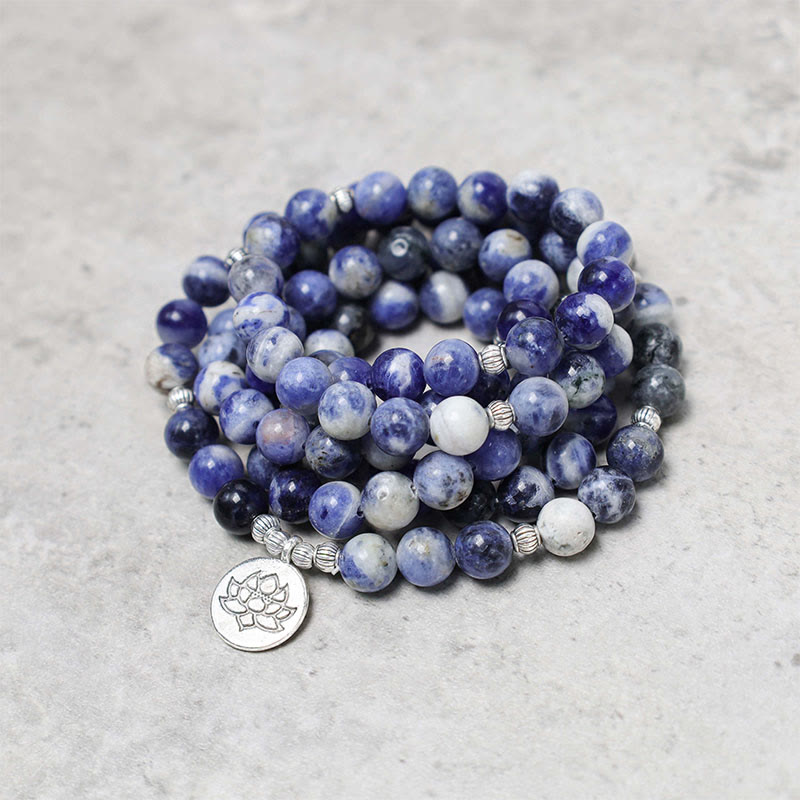 Buddha Stones天然ブルーアベンチュリン ロータスピースネックレスブレスレット