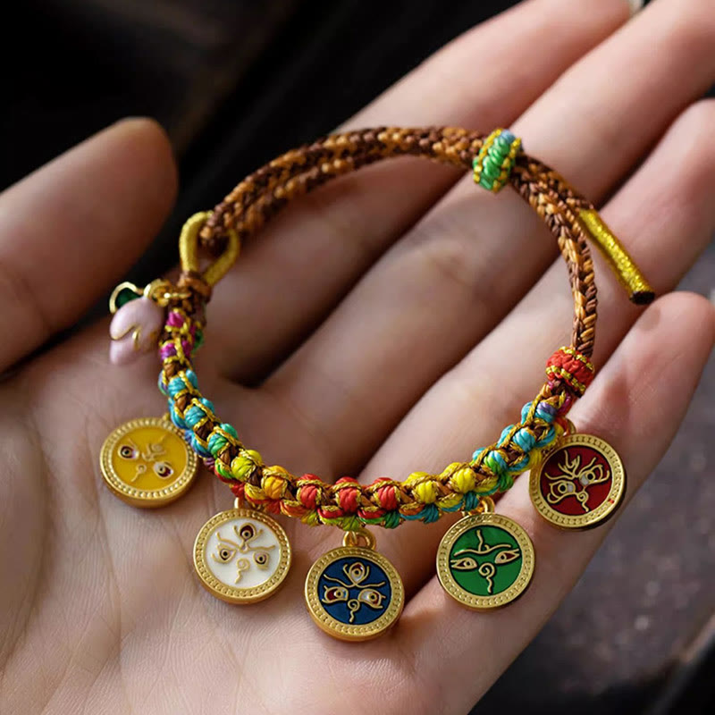Buddha Stones チベットのカラフルな編み込みロープ 五大富豪の幸運の神ブレスレット
