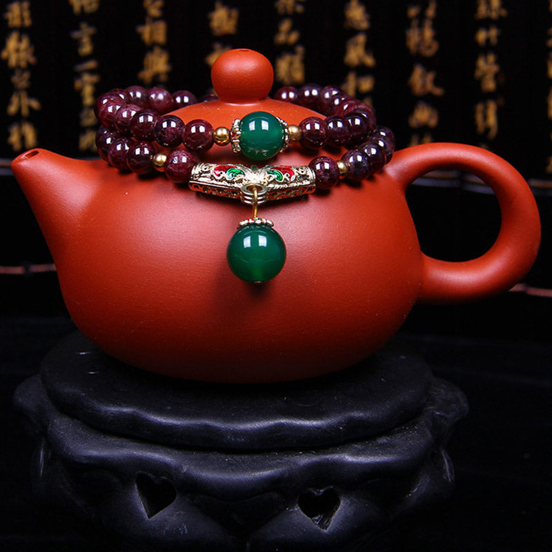 Buddha Stones天然ガーネット祝福ブレスレット