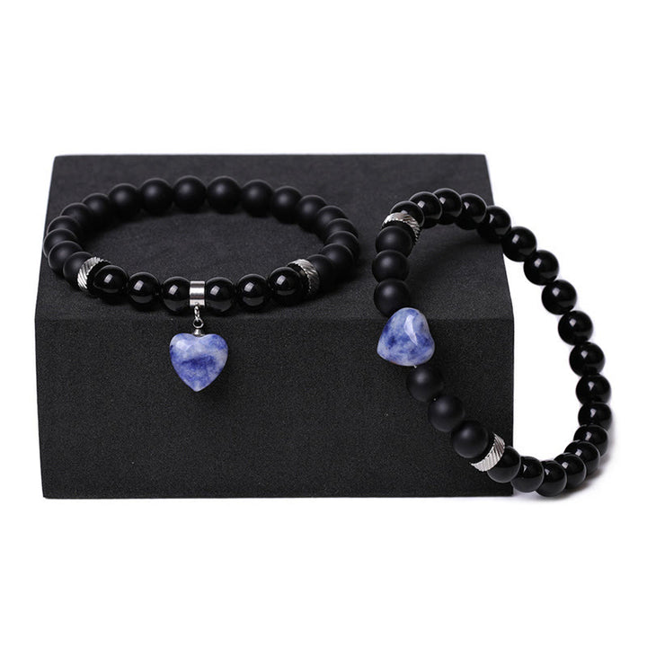 Buddha Stones2個入り ブラックオニキス クリスタルストーン 愛の心を守るサポート カップルブレスレット