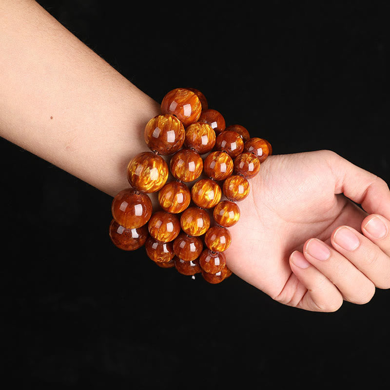 Buddha Stones黄金の海柳 成功のポジティブなブレスレットMala