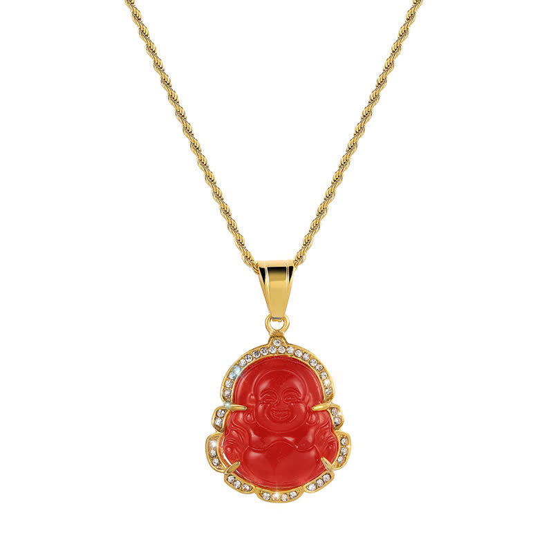 Buddha Stones18K ゴールドフィルド 笑う仏陀 翡翠 幸運のネックレスチェーンペンダント - 赤 - image 11