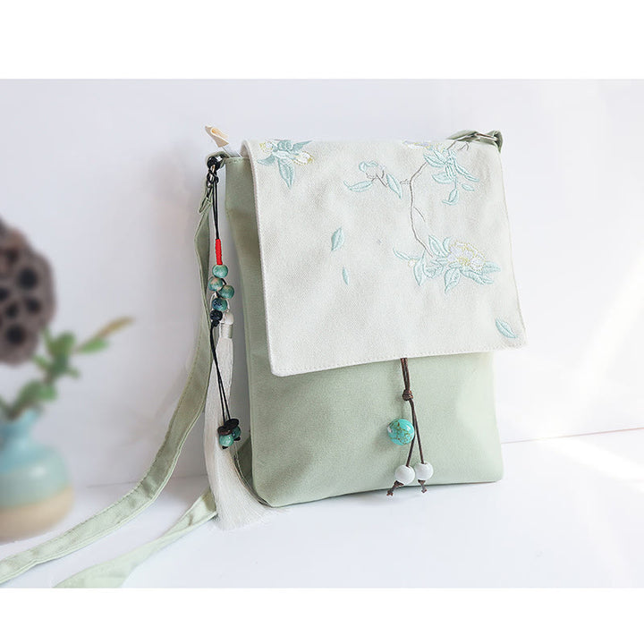 Buddha Stonesハンドメイド刺繍梅花キャンバスクロスボディバッグショルダーバッグハンドバッグ