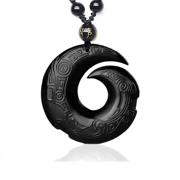 Buddha Stones天然黒曜石 アイスオブシディアン 強さのネックレスペンダント
