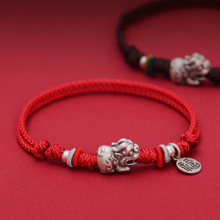Buddha Stones925 スターリングシルバー 貔貅 キャラクター 富と幸運 ハンドメイド 編み込みブレスレット