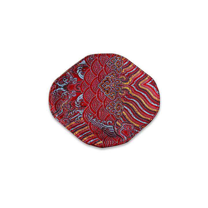 Buddha Stones、海波、竹、梅の花、錦織りの刺繍、カップマットパッド、ティーカップコースター、カンフーティーマット