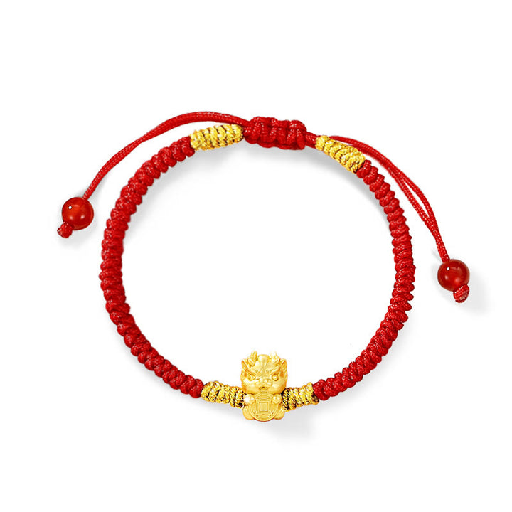 Buddha Stones999 スターリングシルバー 龍年銅貨幸運繁栄龍福 キャラクター 幸運 手作り赤紐編み込みブレスレット