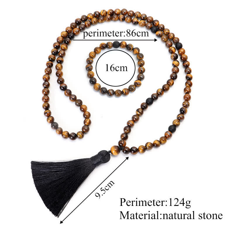 Buddha Stones108ビーズMalaタイガーアイ プロテクション タッセルブレスレット