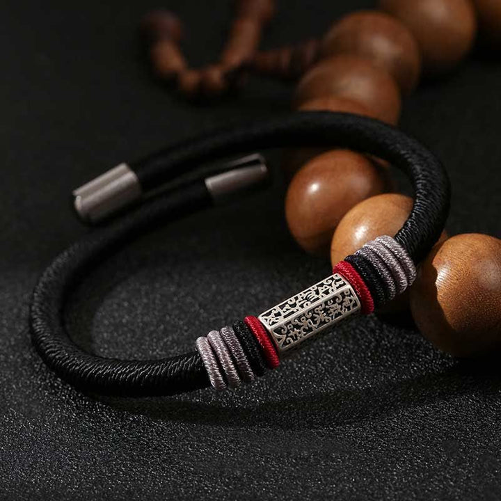 Buddha Stones925スターリングシルバーオーム・マニ・パドメ・フム平和の赤紐ブレスレット