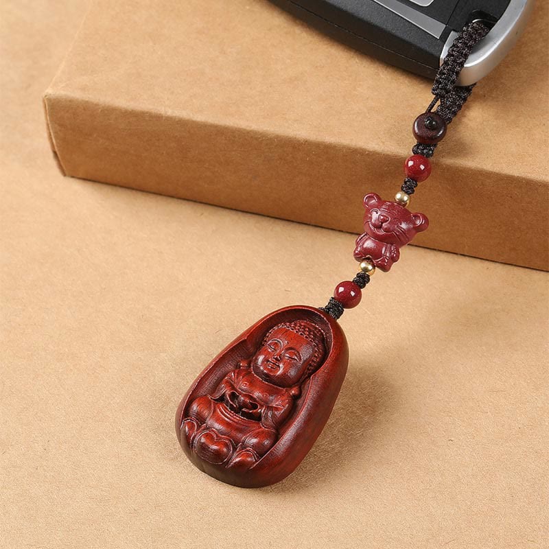 Buddha Stones小葉紅檀仏 辰砂 十二支 お守り 守護キーチェーン