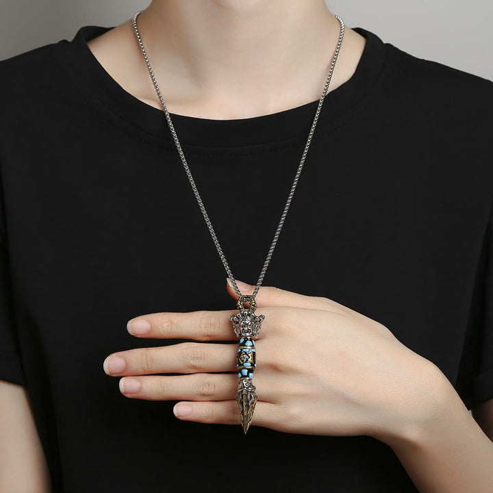 Buddha Stonesチベットオーム・マニ・パドメ・フムムジビーズ ドルジェ ヴァジュラ柄 富 回転ネックレスペンダント - image 4