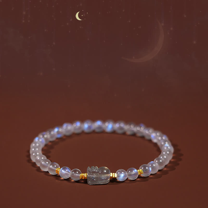Buddha Stones 925スターリングシルバー ゴールドメッキ 天然ムーンストーン 貔貅ヒーリングブレスレット