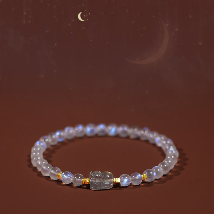 Buddha Stones 925スターリングシルバー ゴールドメッキ 天然ムーンストーン 貔貅ヒーリングブレスレット