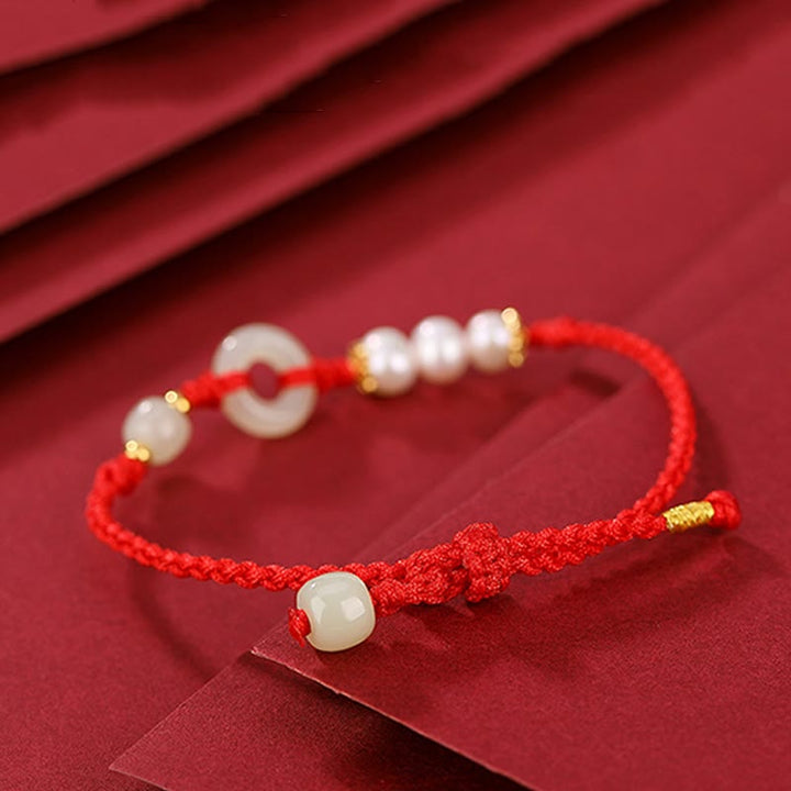 Buddha Stones 925スターリングシルバーメッキゴールド和田翡翠平和バックルパール幸運ブレスレット