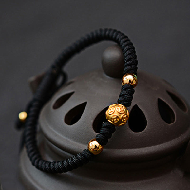 Buddha Stones999 スターリングシルバーオーム・マニ・パドメ・フム銅貨 幸運 強さ 紐 カップルブレスレット