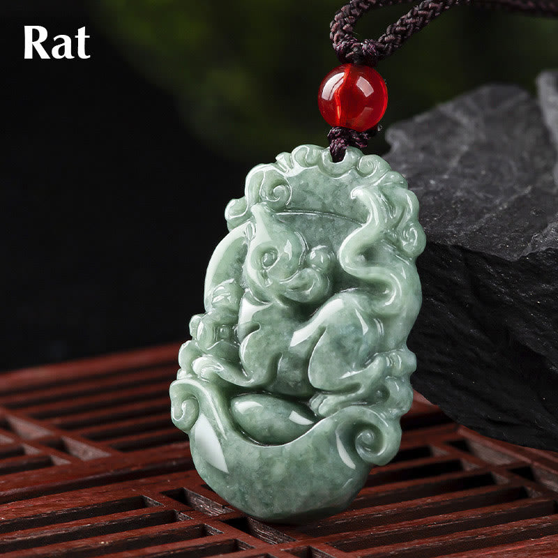 Buddha Stones天然翡翠12星座繁栄ネックレスペンダント - ねずみ - image 6