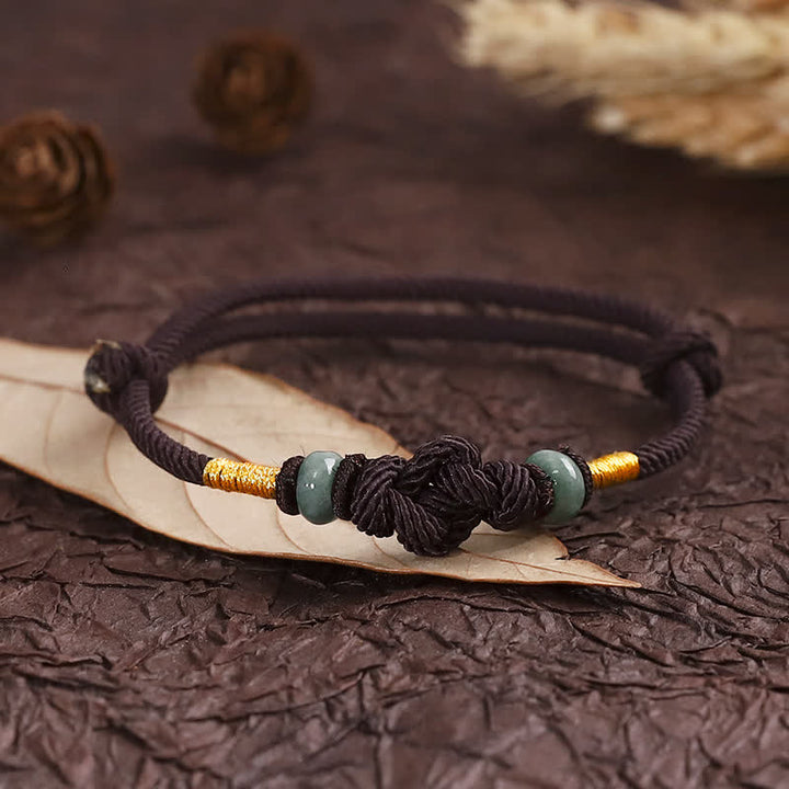 Buddha Stones 赤い糸 カップルブレスレット 翡翠入り 開運 編み紐 ペアアクセサリー