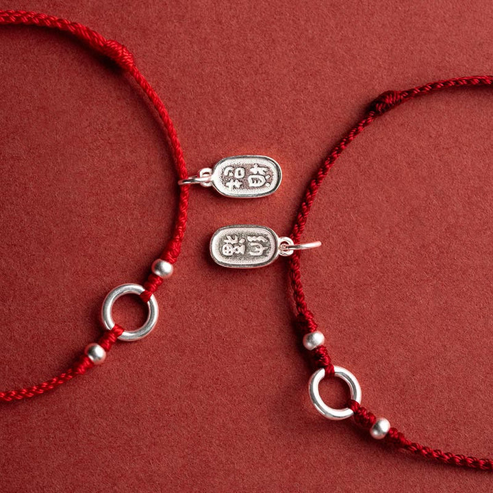 Buddha Stones925 スターリングシルバー 幸運 幸運 平和 喜び 蓮 平和バックル レッドストリングブレスレット