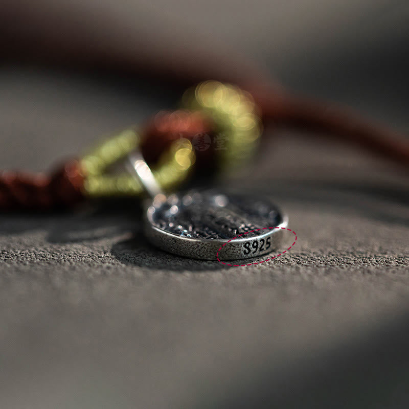 Buddha Stonesハンドメイド 925 スターリングシルバー 五行神 富と幸運の守護 紐編みブレスレット