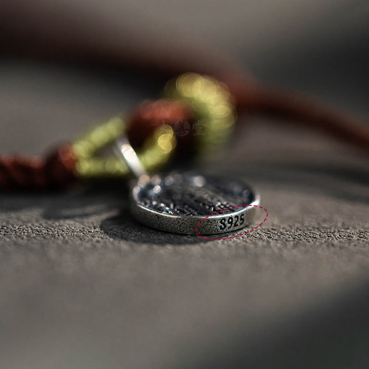 Buddha Stonesハンドメイド 925 スターリングシルバー 五行神 富と幸運の守護 紐編みブレスレット