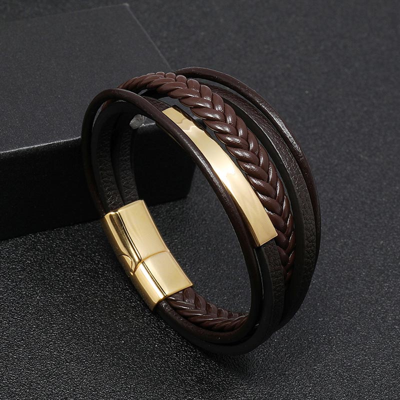 Buddha Stonesシンプルデザイン チタン鋼 レザー 幸運ブレスレット