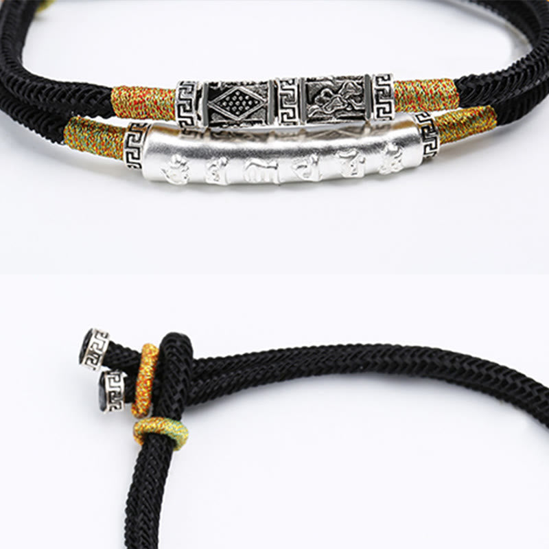 Buddha Stones999スターリングシルバー ハンドメイドオーム・マニ・パドメ・フムフム ピース編みブレスレット