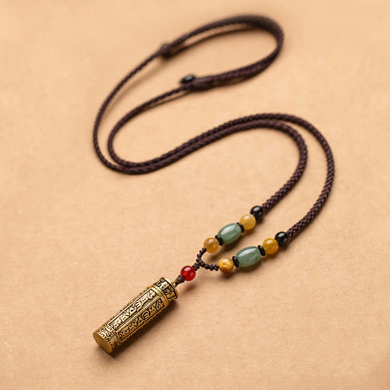 Buddhastoneshop チベットオーム・マニ・パドメ・フムメノウ シュランガマ スートラ保護ネックレス ペンダント - 銅 - image 1
