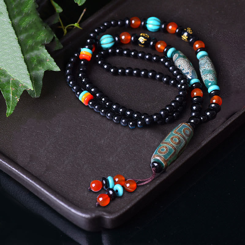 Buddha Stonesチベット九眼ビーズ龍模様オーム・マニ・パドメ・フム守護ネックレスペンダント - image 3