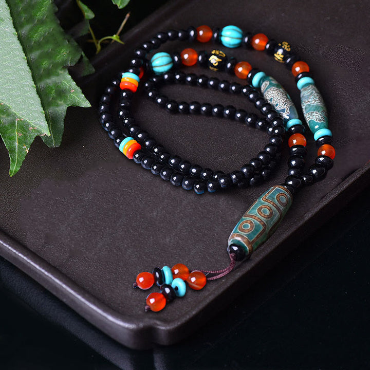 Buddha Stonesチベット九眼ビーズ龍模様オーム・マニ・パドメ・フム守護ネックレスペンダント - image 3