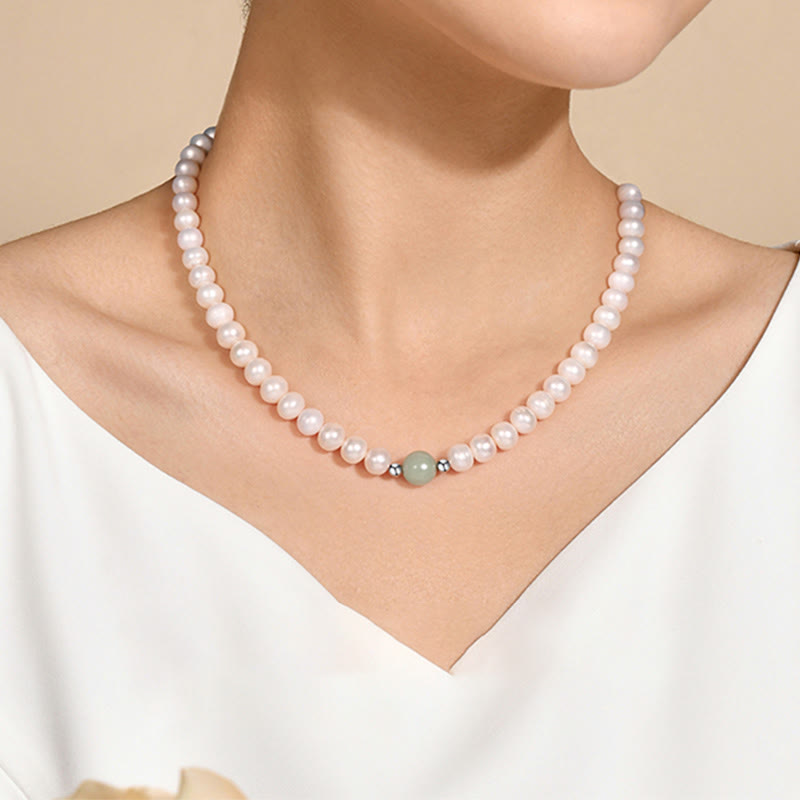Buddha Stones 925スターリングシルバー 天然パール 翡翠 ヒーリングネックレス ブレスレット イヤリング ギフトボックス付き