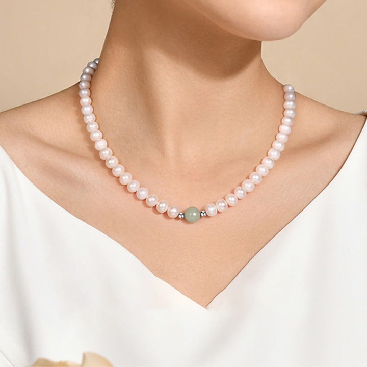 Buddha Stones 925スターリングシルバー 天然パール 翡翠 ヒーリングネックレス ブレスレット イヤリング ギフトボックス付き