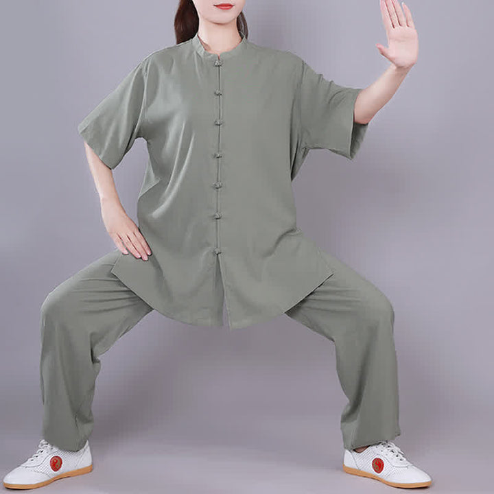 Buddha Stones太極拳 気功 瞑想 祈り スピリチュアル 禅 練習 ユニセックス コットン リネン 服 セット - 緑 - 半袖 - US14、 UK/AU18、 EU46 (3XL)  - image 17