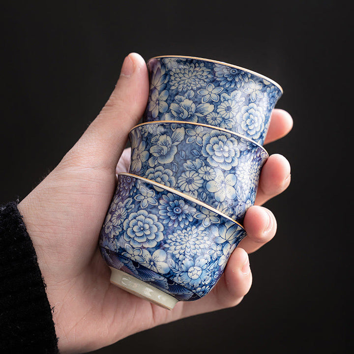 Buddha Stonesヴィンテージ 蓮 牡丹 梅 菊 陶器 ティーカップ ティーカップ