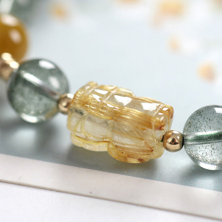 Buddha Stonesグリーンファントムシトリン 貔貅 自信ブレスレット
