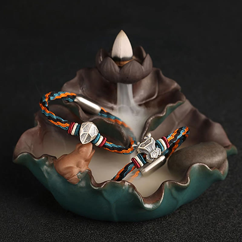 Buddha Stonesハンドメイド 999 スターリングシルバー 龍年 十二支 守護 カラフル 輪廻 結び目 ロープ ブレスレット