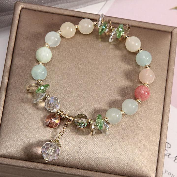 Buddha Stonesキャッツアイ ピンククリスタル ピースチャームブレスレット