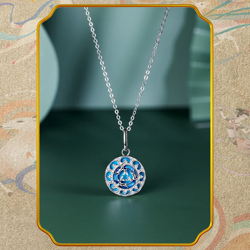 Buddha Stones925スターリングシルバー ラウンドターコイズ 3匹のウサギ バランスネックレスペンダント