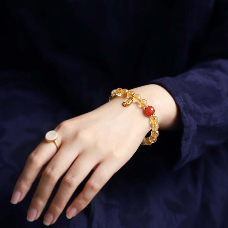 Buddha Stonesシトリン レッドアゲート 幸運のチャームブレスレット