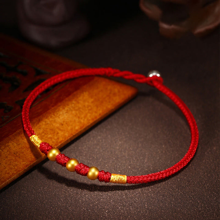 Buddha Stones999 ゴールドビーズ 幸運 キングコングノット ハンドメイド 編み込み 守護ブレスレット